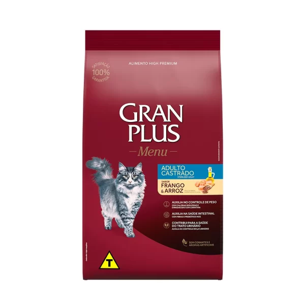 Ração GranPlus Menu Gatos Adultos Castrados Frango e Arroz 10,1 kg